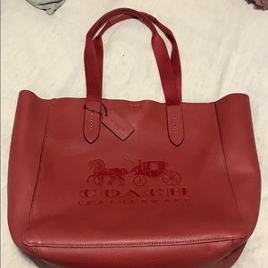 Coach Leather Tote Bag- Red